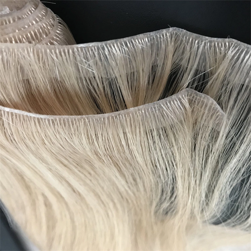 Blonde seamless flat weft virgin human hair extensions for white women HJ 014